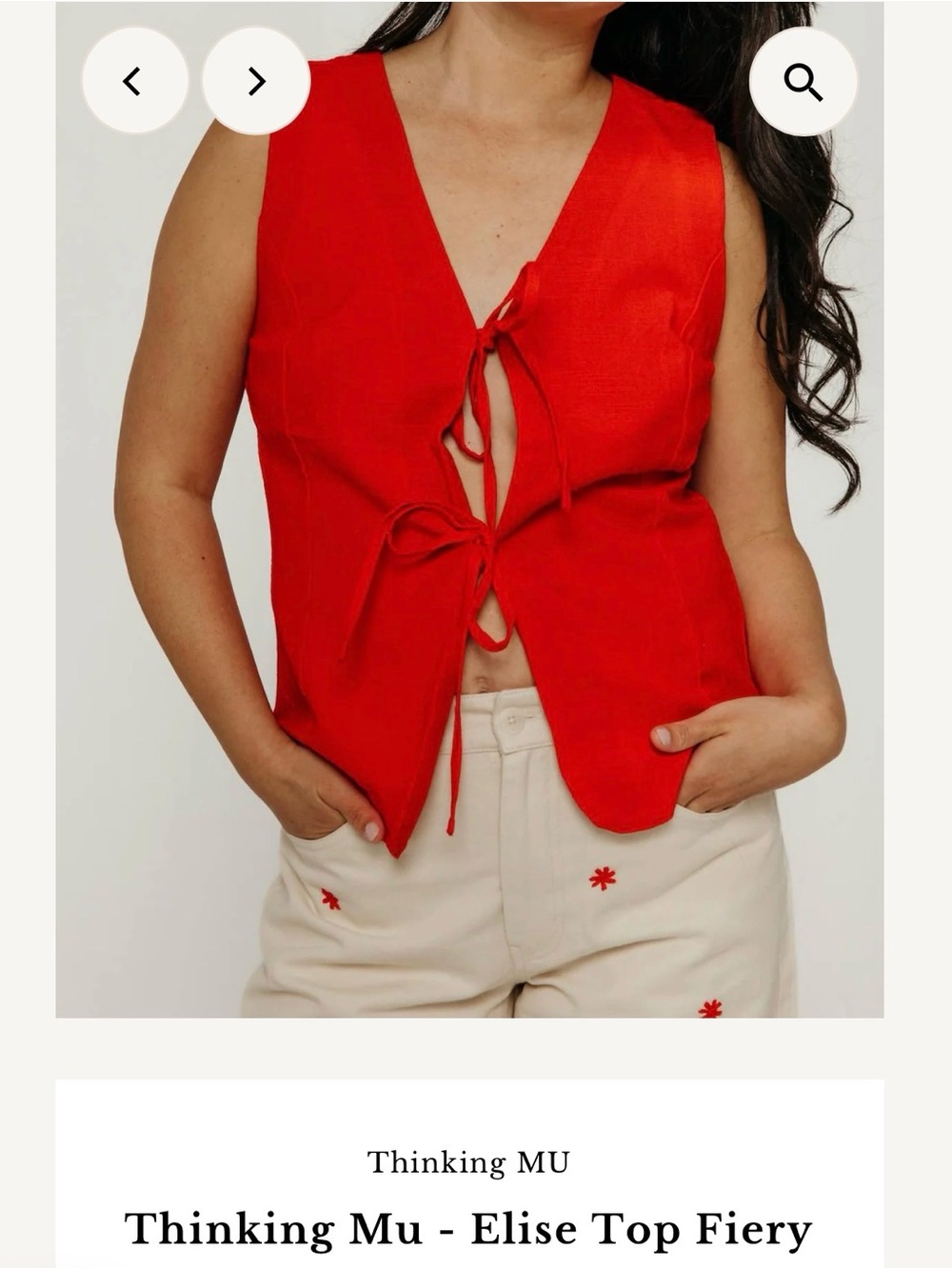Thinking MU Elise Tie-Front Top in Fiery Red